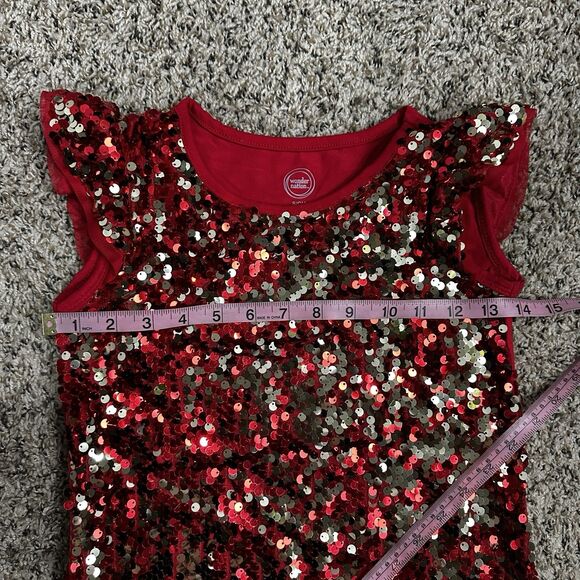 Wonder Nation Girl's Sz S 6-6X Sequence Red Knee Length Dress Holiday Festive - Picture 5 of 7